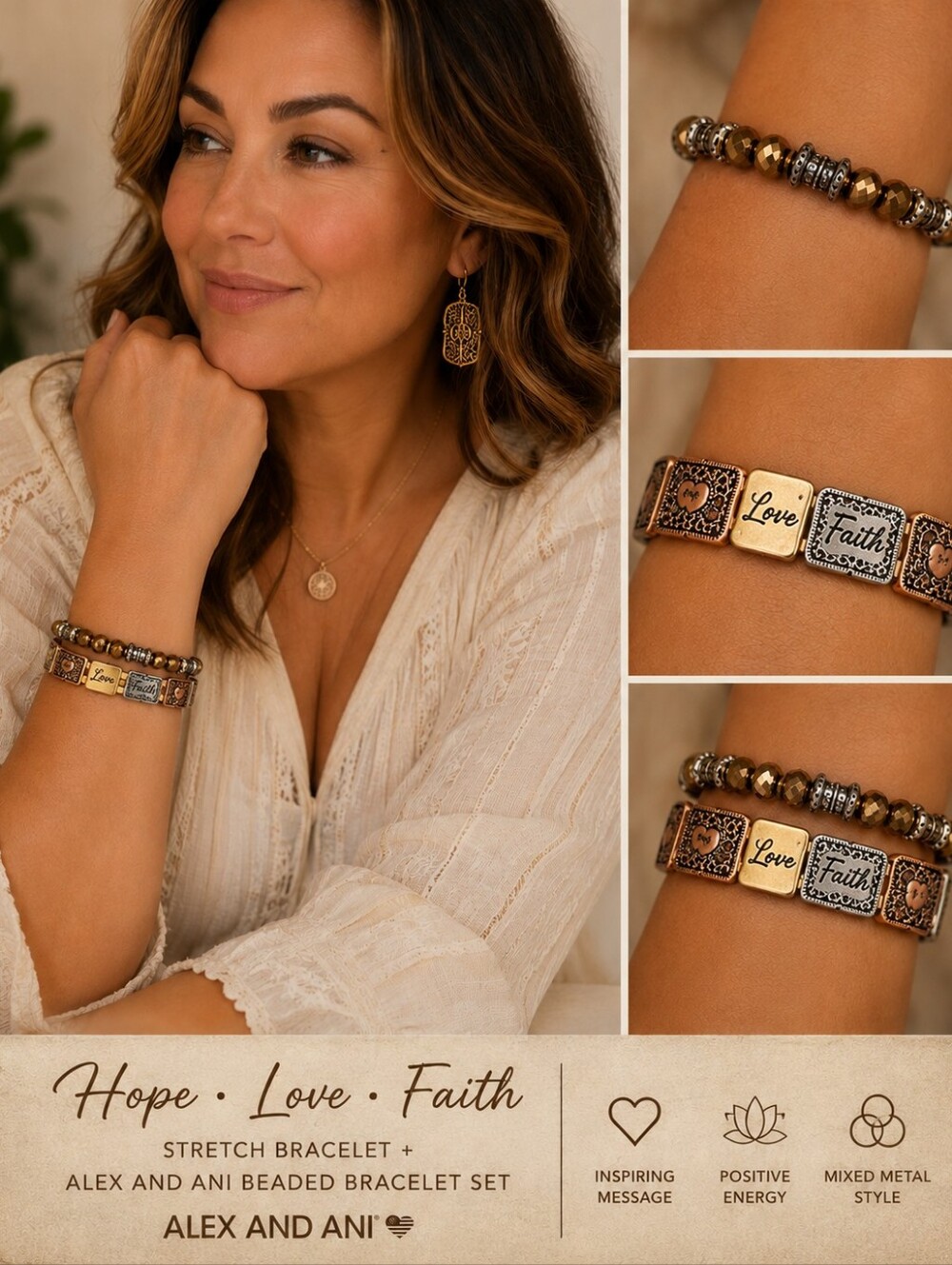 Hope • Love • Faith Stretch Bracelet + Alex and Ani Stretch Beaded Bracelet Set
